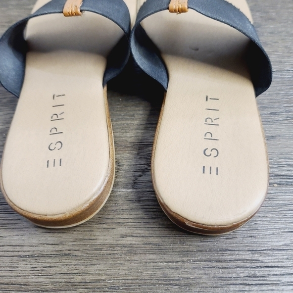 ESPRIT Black Tan Slip On Classic Minimalist Sandal - Picture 6 of 9